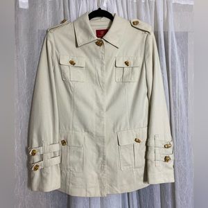 Cole Haan Size 6 Light Tan Safari Jacket Wood Toggle Bamboo Buttons Pockets